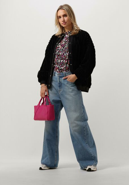 Zwarte ALIX THE LABEL Jack LADIES WOVEN RIB FUR BOMBER JACKET - large