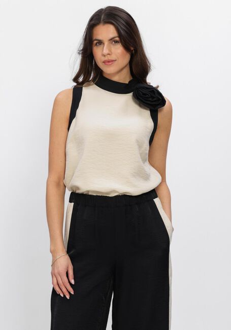 JANSEN AMSTERDAM Haut PAISLEY TOP CB 308 COLOR BLOCK SLEEVELESS FLOWER DETAIL Cr&egrave;me - large