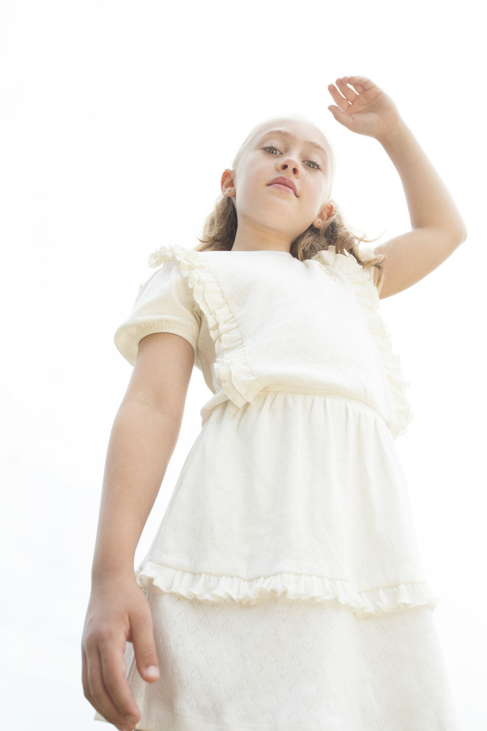 Gebroken wit MOODSTREET Mini jurk FANCY DRESS WITH FRILLS AND PUFFED SLEEVES - large