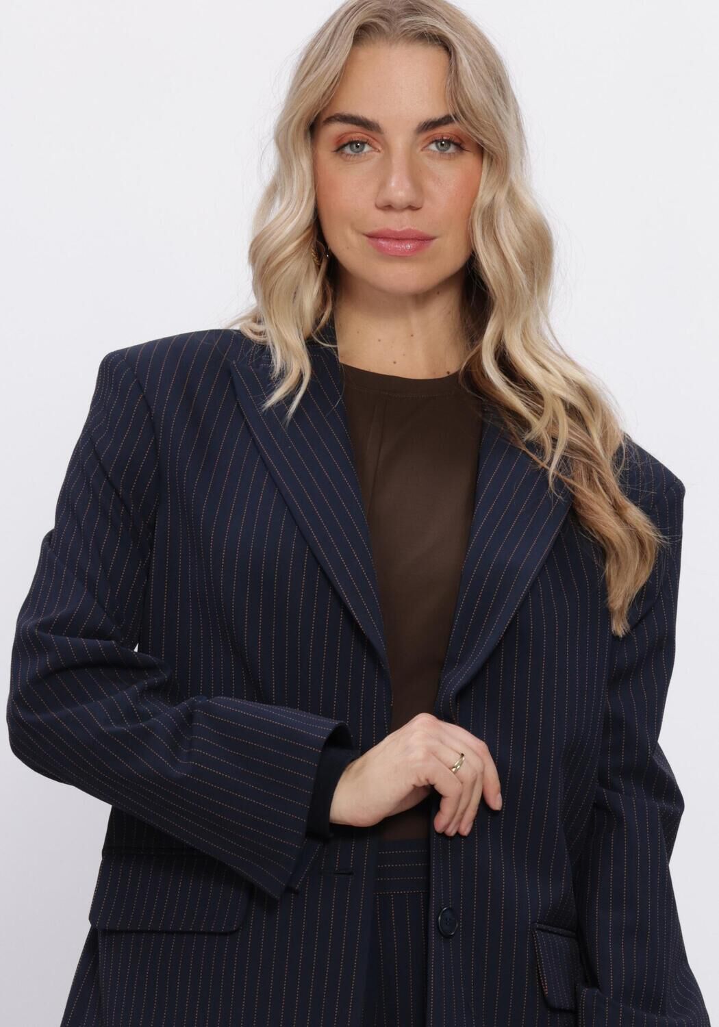 Donkerblauwe SUMMUM Blazer BLAZER VISCOSE BLEND STRIPE - large