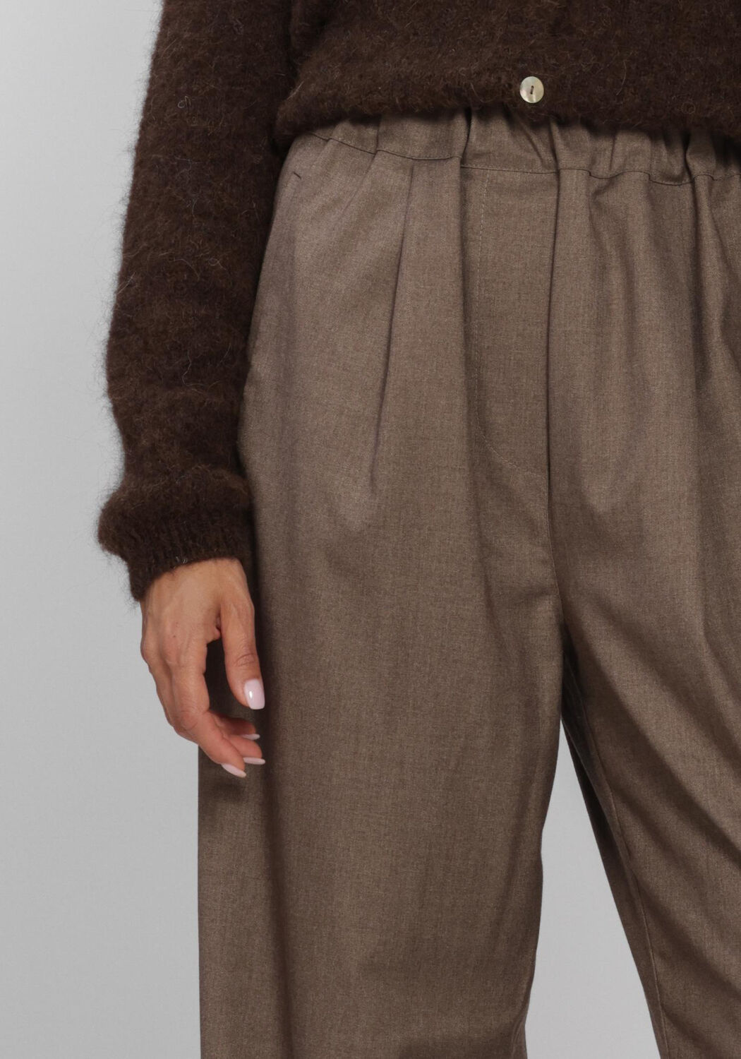 Taupe BY-BAR Wijde broek BENJI MELANGE PANTS - large