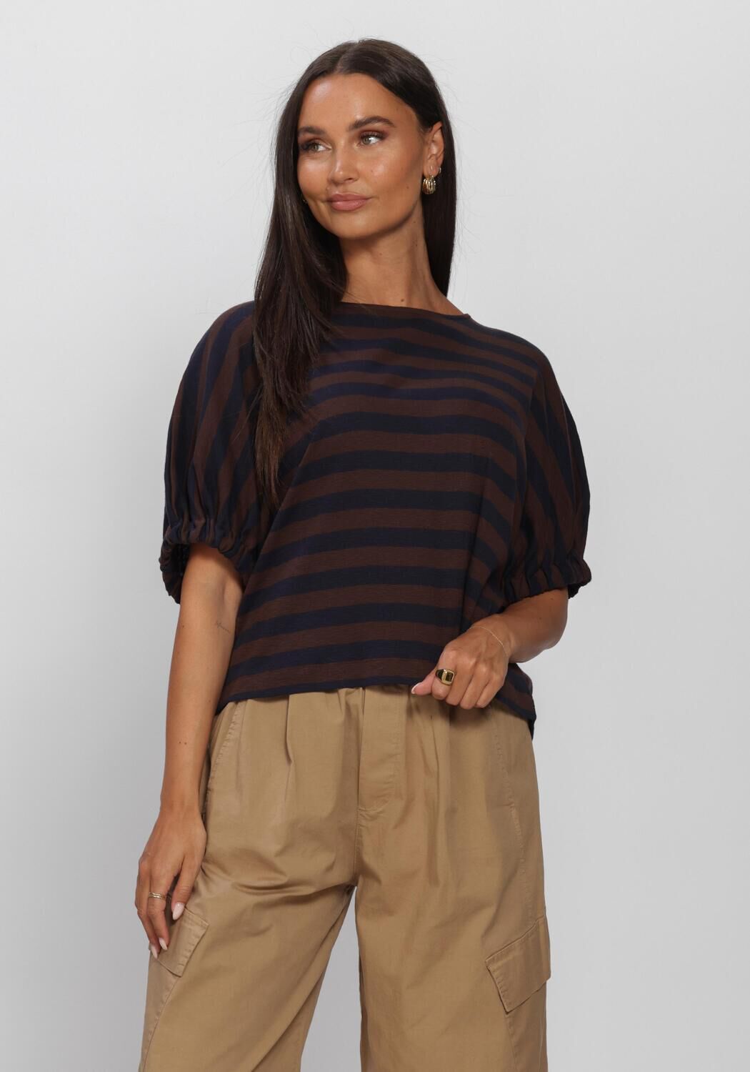BY-BAR Haut MERLE BIG STRIPE TOP en marron - large