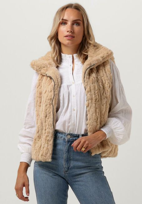 RUBY TUESDAY Veste sans manches CLEA SOFT FUR BODYWARMER LARGE COLLAR en marron - large