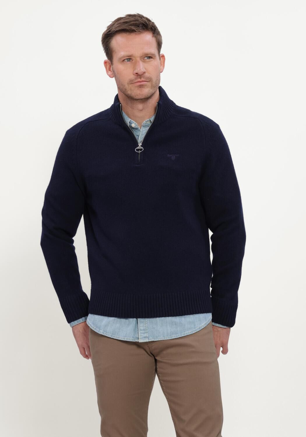 BARBOUR Pull NEWTOWN HALF ZIP KNITTED JUMPER KNITWEAR Bleu fonc&eacute; - large