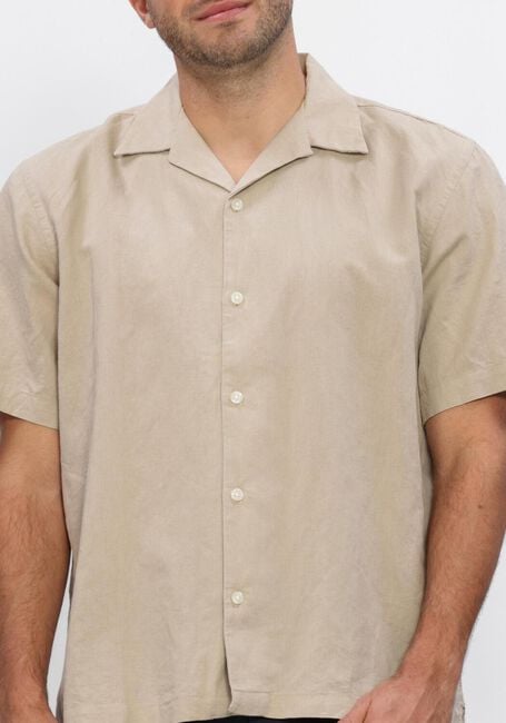 Beige SELECTED MEN Casual overhemd SLHRLXCLAY LINENBLEND SS SHIRT RES NOOS - large