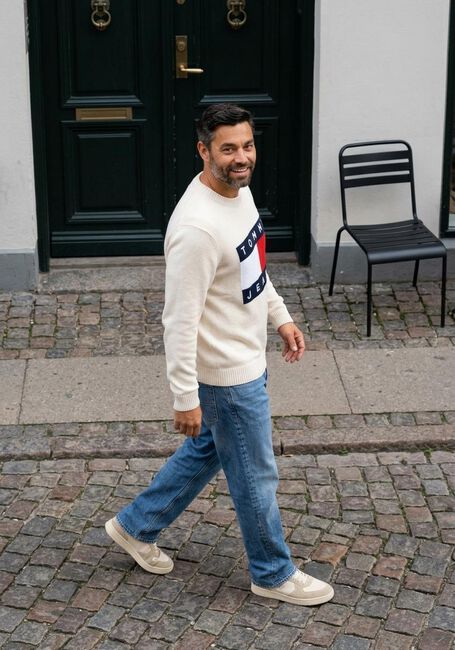 TOMMY JEANS Pull TJM REG MELANGE FLAG SWEATER Cr&egrave;me - large
