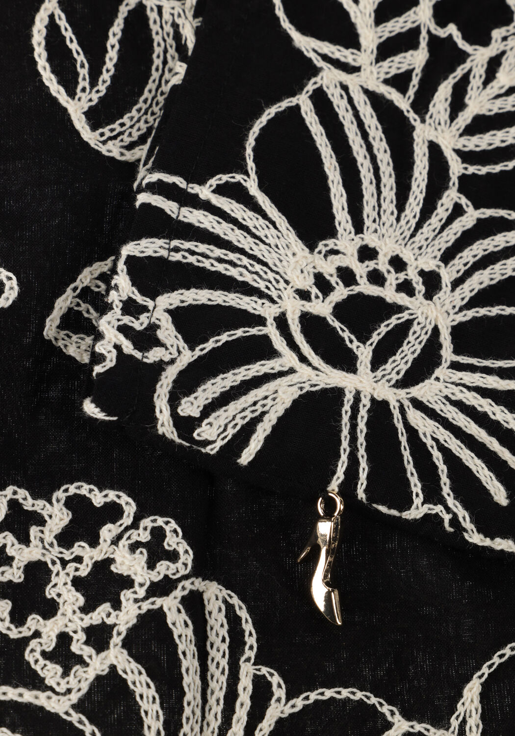 Zwarte JANSEN AMSTERDAM Midi jurk WGE517 EMBROIDERED DRESS 3/4 SLEEVE V-NECK - large