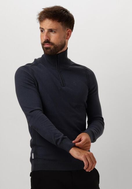 Blauwe CAST IRON Trui HALF ZIP COLLAR ESSENTIAL COTTON STRETCH - large