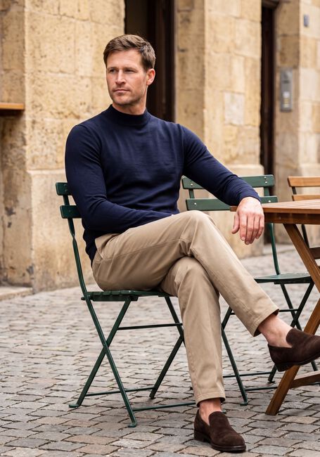 PROFUOMO Pull PULLOVER MOCK NECK EXTRAFINE MERINO Bleu fonc&eacute; - large