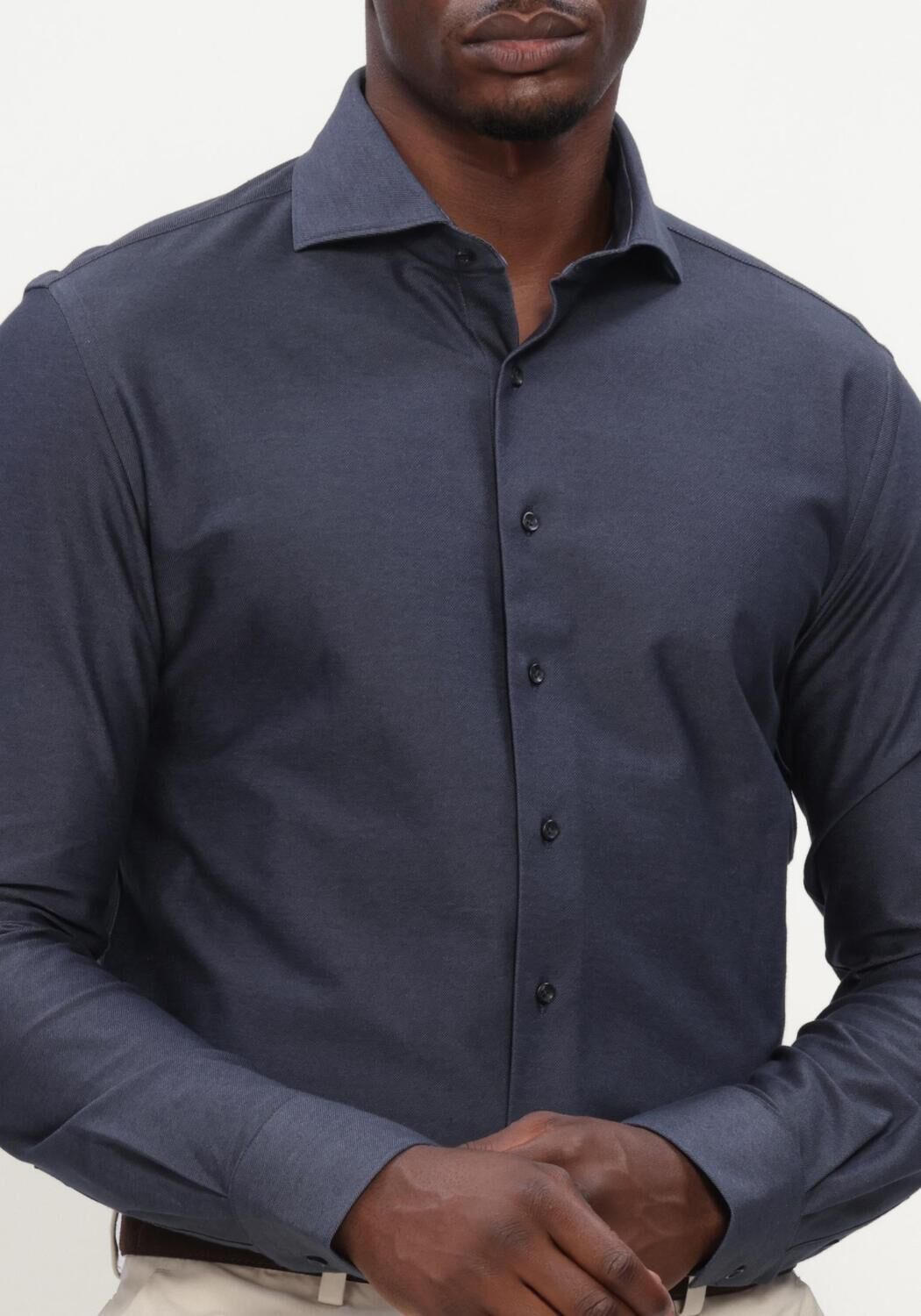 Donkerblauwe PROFUOMO Casual overhemd SHIRT X-CUTAWAY JAPANESE KNITTED - large