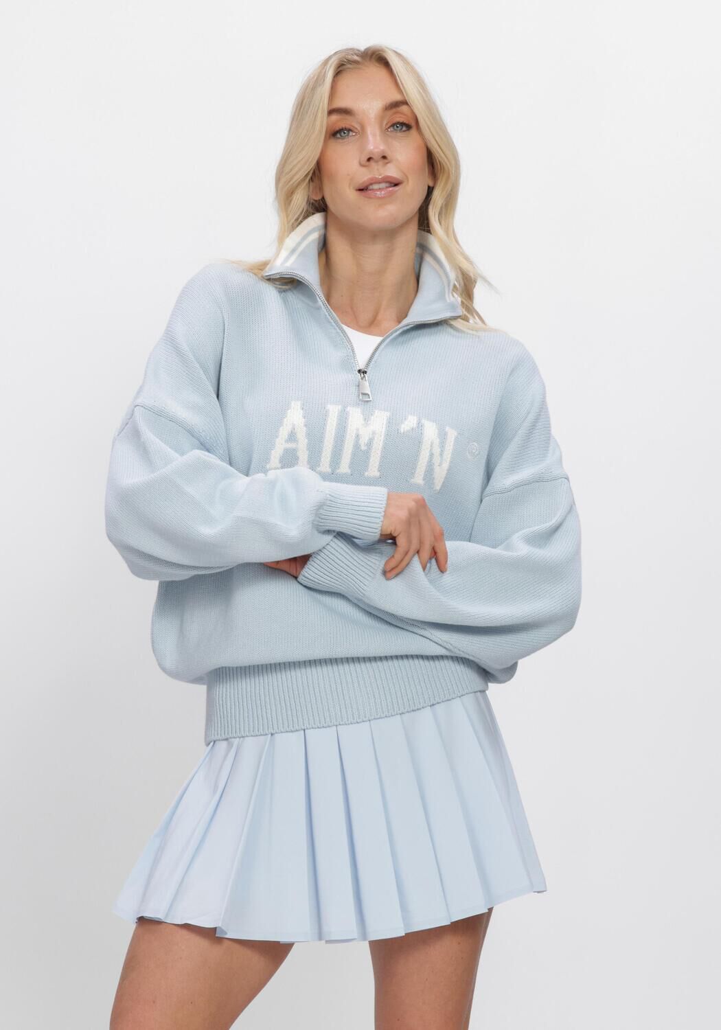 AIM'N Pull COLLEGE KNITTED HALF ZIP Bleu clair - large