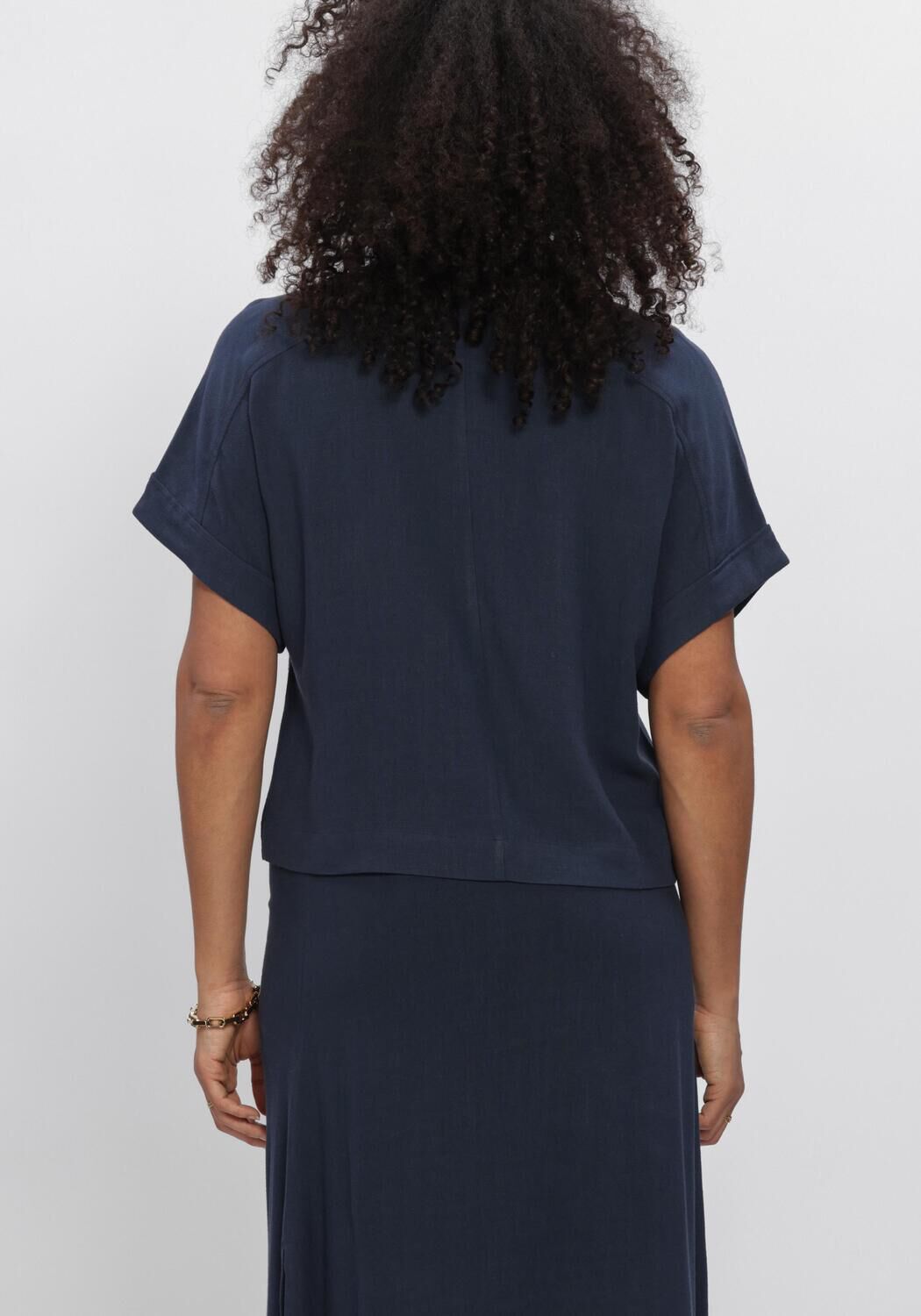 SELECTED WOMEN SLFVIVA SS CROPPED SUN SHIRT Blouses Bleu fonc&eacute; - large