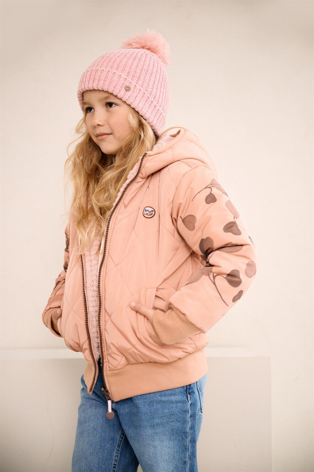 NONO Jack BOMBY REVERSIBLE HOODED JACKET WITH PRINT AT SLEEVE Rose clair - large