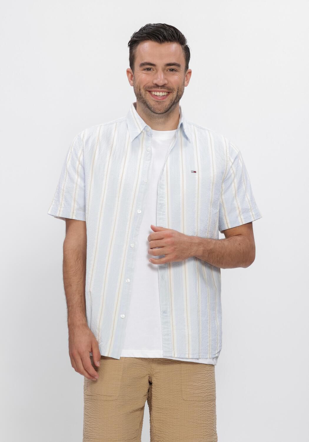 Blauwe TOMMY JEANS Casual overhemd TJM REG SEERSUCKR PTRN SHIRT EXT - large