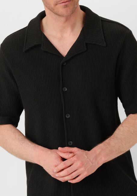Zwarte SHIWI Casual overhemd MEN DEAN WAFFLE STRUCTURE SHORTSLEEVE - large