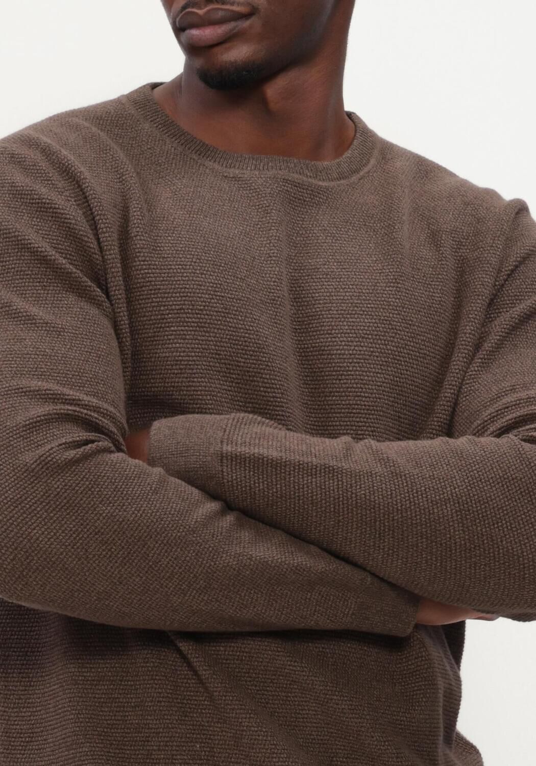 SELECTED MEN Pull SLHROSS LS KNIT STRUCTURE CREW NECK NOOS en marron - large