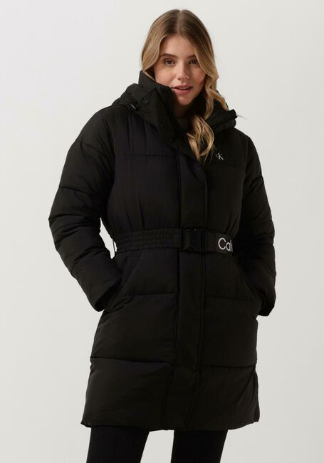 CALVIN KLEIN Veste matelassé LOGO BELT WAISTED LONG PUFFER en noir - large