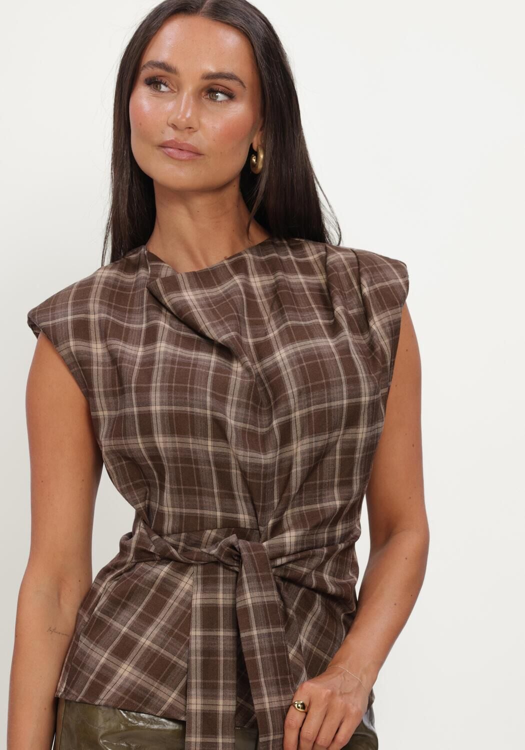 CO'COUTURE Haut DAGNYCC CHECK PLEAT TOP en marron - large