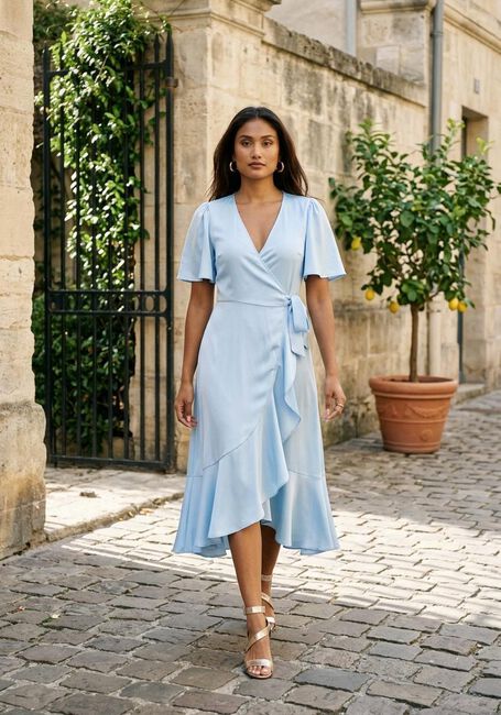 Lichtblauwe Y.A.S. Midi jurk YASTHEA 2/4 MIDI WRAP DRESS S. - large