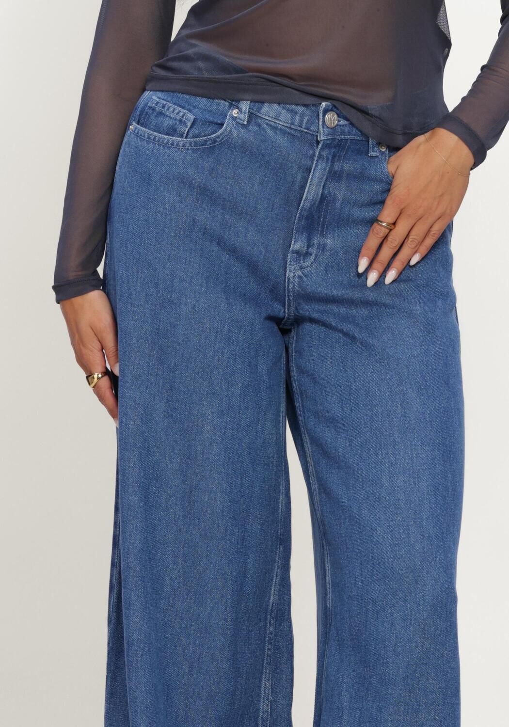 Blauwe MSCH COPENHAGEN Wide jeans MSCHAGO RUE WIDE PANTS - large
