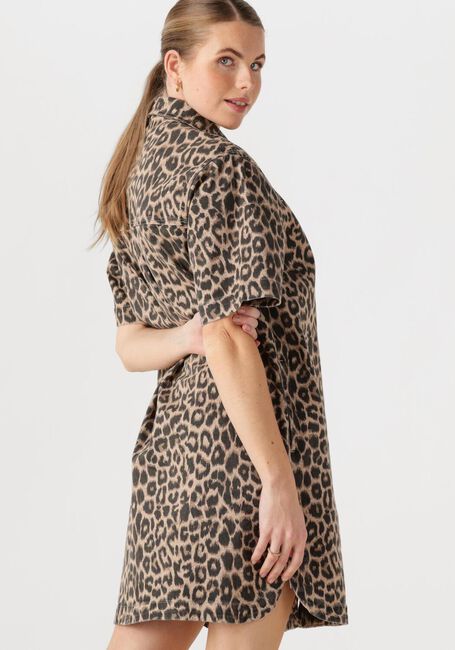 Bruine CATWALK JUNKIE Mini jurk DENIM DRESS WITH LEOPARD PATTERN - large