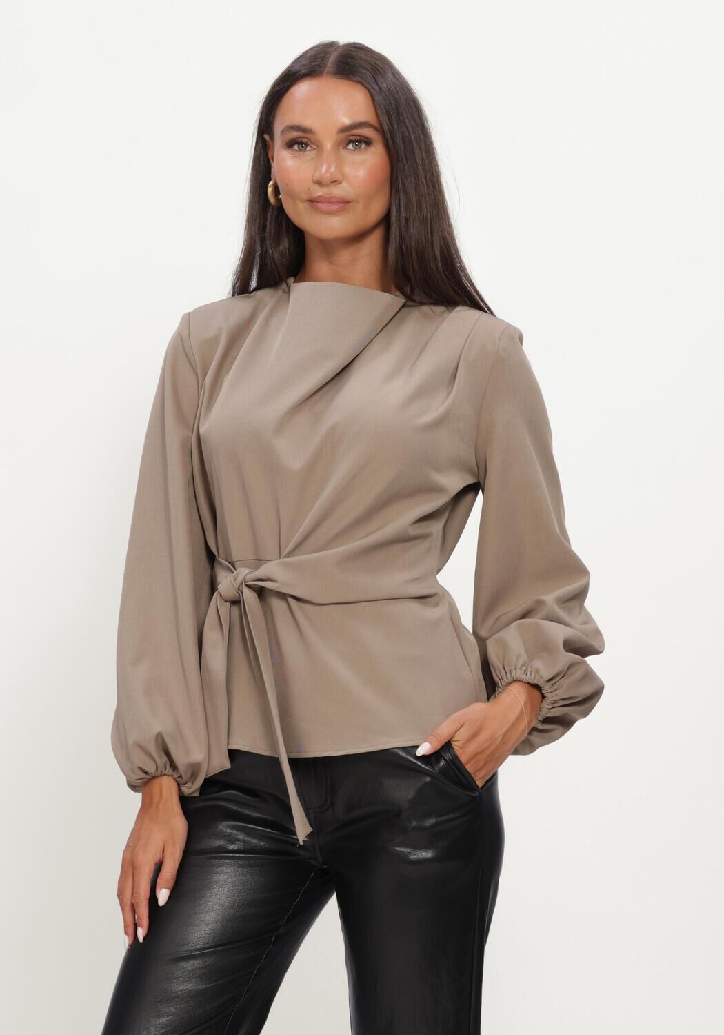 Taupe CO'COUTURE  LUNACC TIE BLOUSE - large