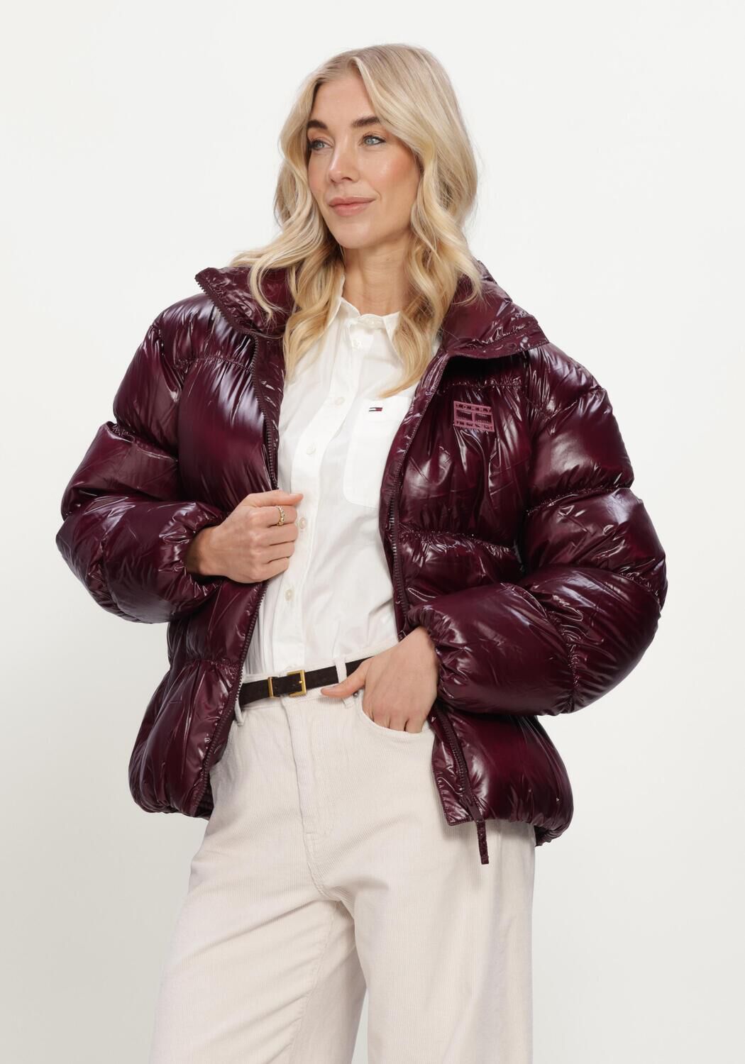 TOMMY JEANS Veste matelass&eacute; TJW HIGH NECK SHINY PUFFER DOWN Bordeaux - large