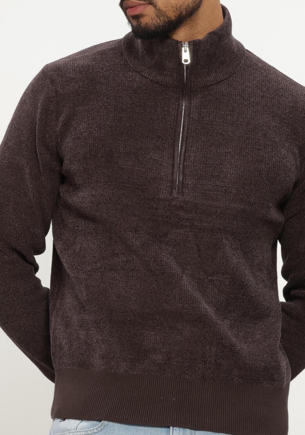 SELECTED MEN Pull SLMRODNEY LS HIGH NECK HALF ZIP en marron - large