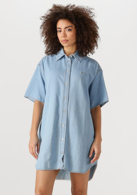 Lichtblauwe TOMMY JEANS Mini jurk SS SHIRT DRESS EXT - large