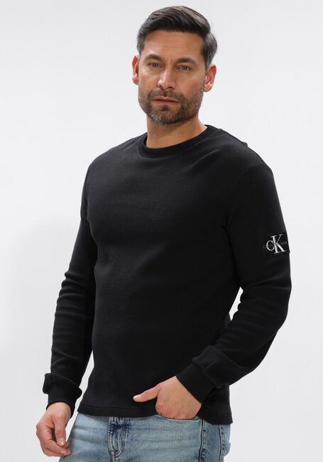 CALVIN KLEIN Polo BADGE WAFFLE LS TEE en noir - large