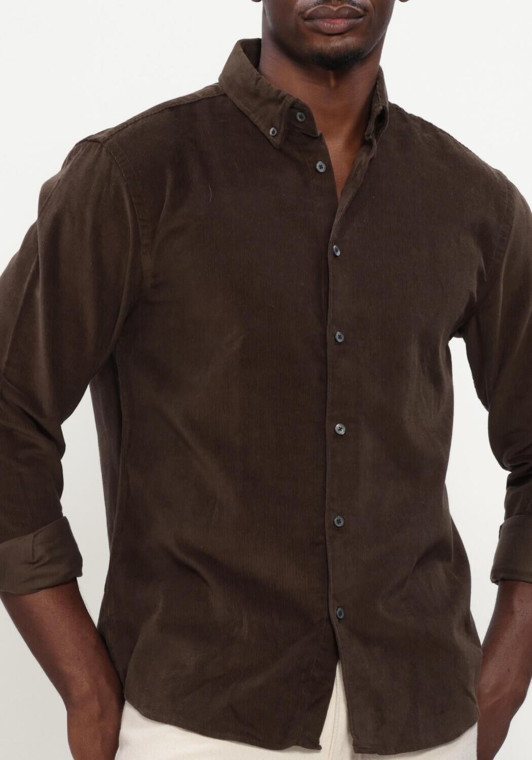 Bruine SELECTED MEN Casual overhemd SLMREGCOLE DANNI CORD BD LS SHIRT - large