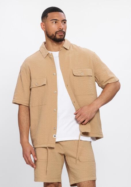 Beige ANERKJENDT Casual overhemd AKOTTO SEERSUCKER SS OVERSHIRT - large
