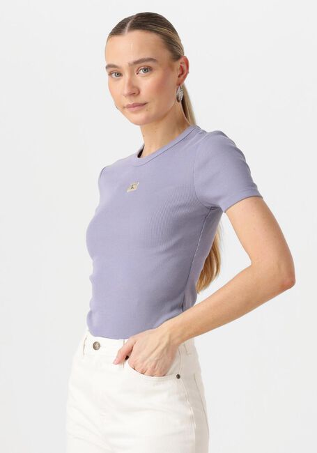 Lila CALVIN KLEIN T-shirt WASHED WOVEN LABEL RIB FIT TEE - large