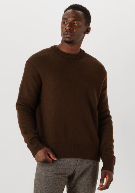 SELECTED MEN Pull SLHARNE LS KNIT RELAXED WOOL CREW NECK en marron - large