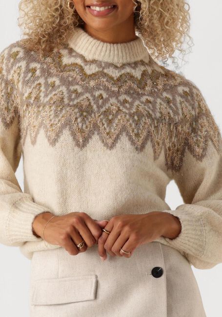 Beige Y.A.S. Trui YASELA LS SHIMMER KNIT PULLOVER - large
