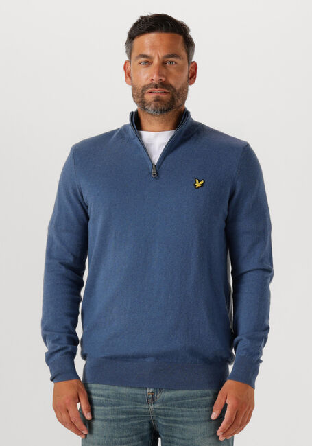 LYLE & SCOTT Pull COTTON MERINO QUARTER ZIP JUMPER en bleu - large