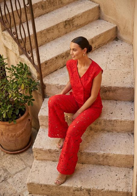 Rode POM AMSTERDAM Wijde broek PANTS LACE BLOOM RED - large