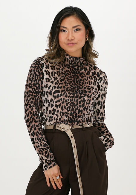 Bruine CATWALK JUNKIE Top LS WILD LEOPARD VELVET - large