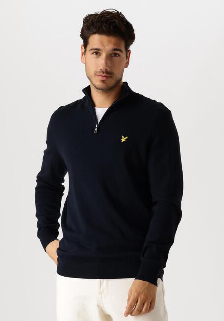 LYLE & SCOTT Pull COTTON MERINO QUARTER ZIP JUMPER Bleu foncé - large