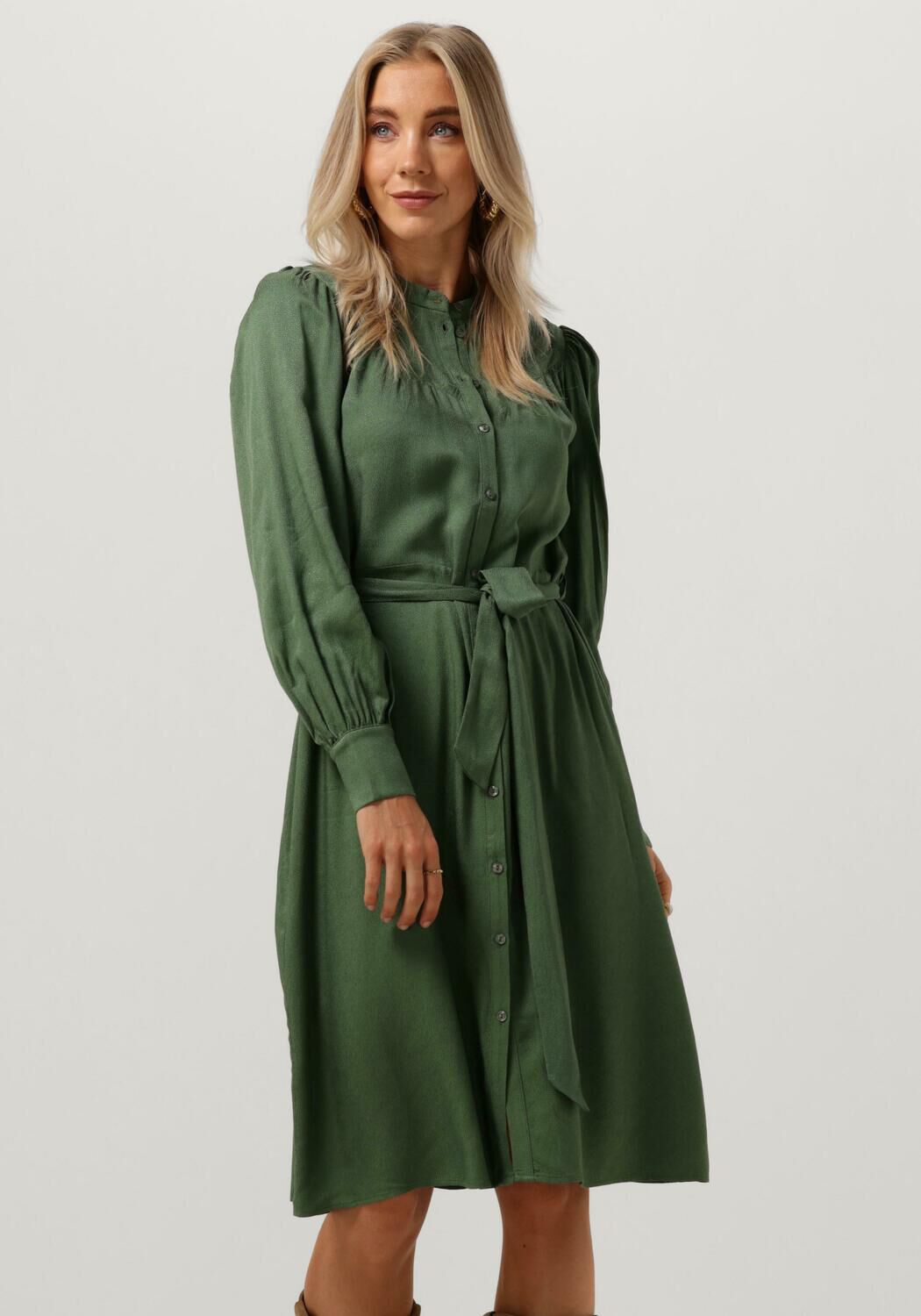 Donkergroene POM AMSTERDAM Midi jurk MYTHICAL GREEN Omoda