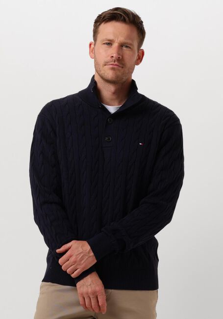 TOMMY HILFIGER Pull CLASSIC COTTON CABLE BTTN MOCK Bleu foncé - large