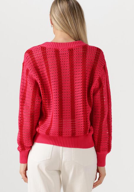 COLOURFUL REBEL Pull LIZZA CROCHET STRIPE V-NECK SWEATER en rouge - large