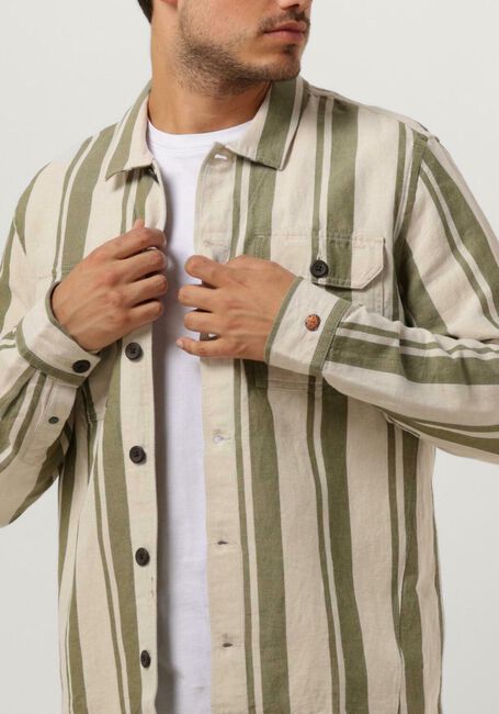 CAST IRON Surchemise LONG SLEEVE SHIRT SANBORN TWILL STRIPE en beige - large