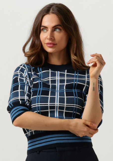 VANILIA Pull CHECKED SHORTSLEEVE Bleu foncé - large