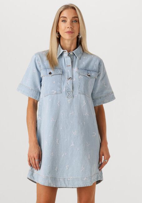 Lichtblauwe NEO NOIR Mini jurk SARAS DENIM EMB DRESS - large