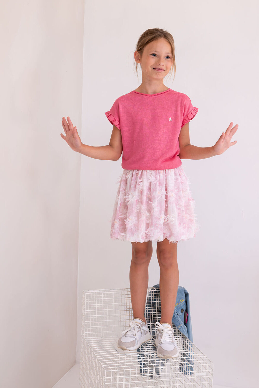 LIKE FLO Haut METALLIC SLUB JERSEY TEE en rose - large