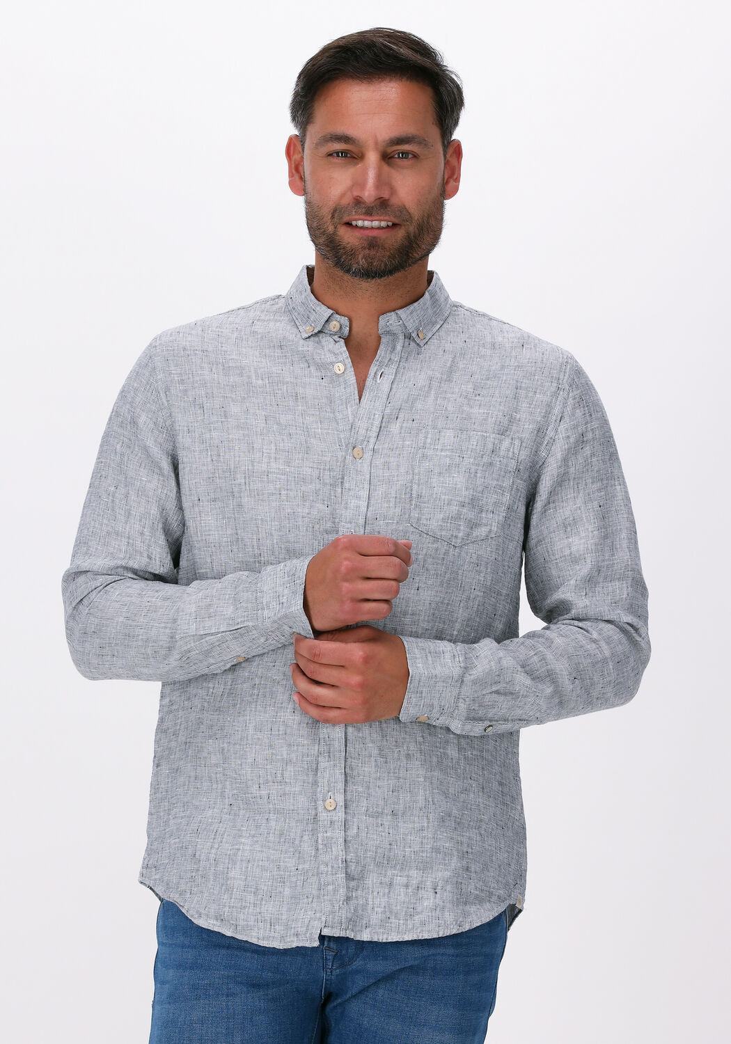 Lichtgrijze DSTREZZED Casual overhemd SHIRT BUTTON DOWN LINEN MELANGE Omoda