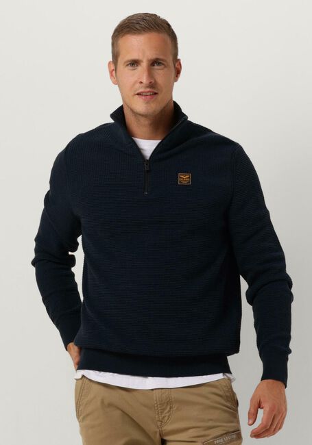 PME LEGEND Pull HALF ZIP COLLAR COTTON PLATED Bleu foncé - large
