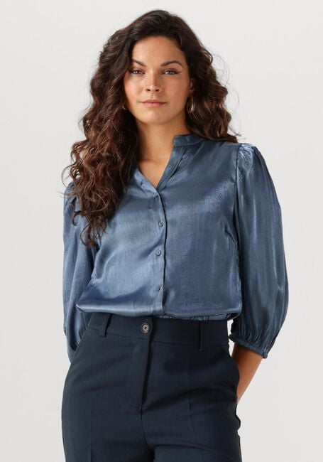 Blauwe JANSEN AMSTERDAM  BO BLOUSE SQL 782 3/4 PUFF SLEEVE - large