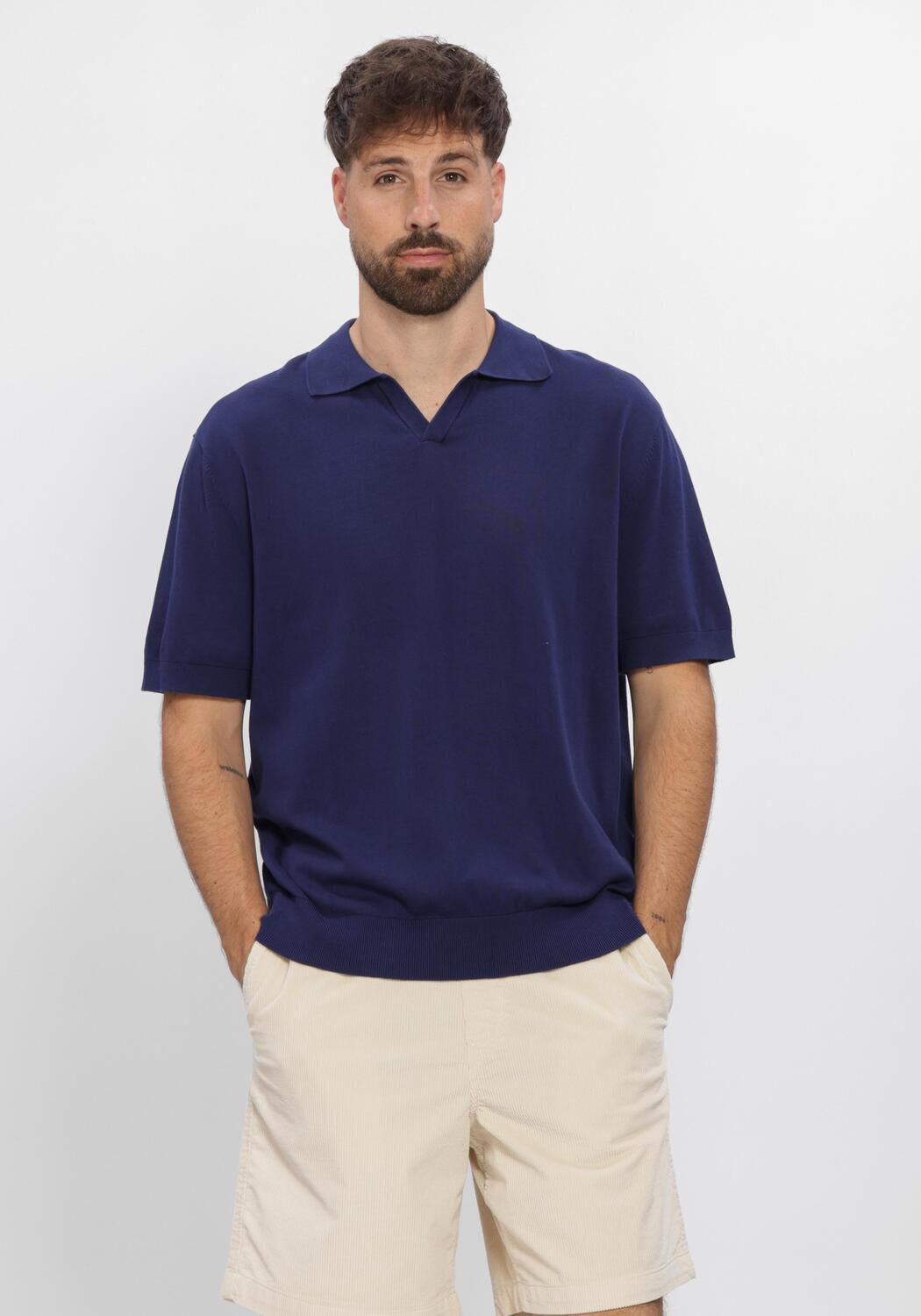 SELECTED MEN Polo SLHTORINO SS KNIT RELAXED OPEN  POLO en bleu - large